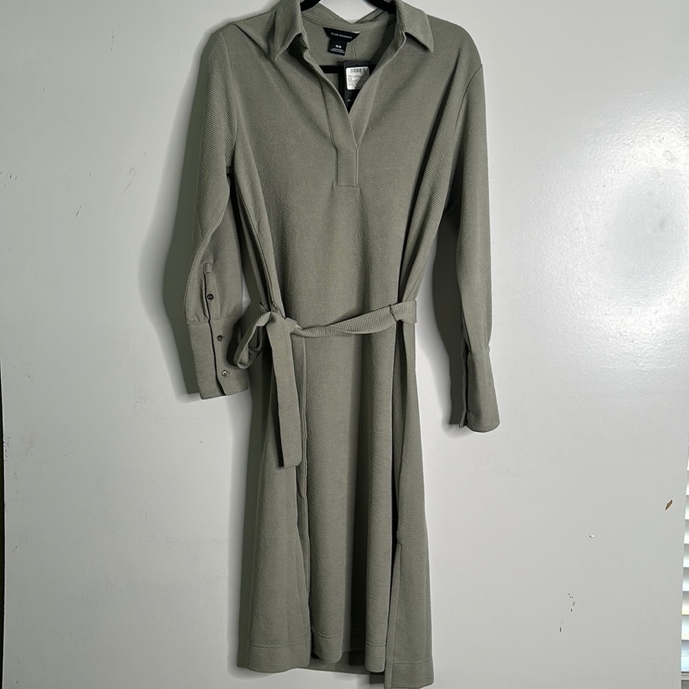 Club Monaco sage green midi dress tie belt side slits size small p - Picture 8 of 9